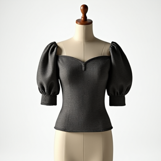 Charcoal Houndstooth Off-Shoulder Puff Sleeve Top