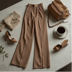 Vintage Square Neck Silk High-Waisted Trousers