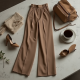 Vintage Square Neck Silk High-Waisted Trousers