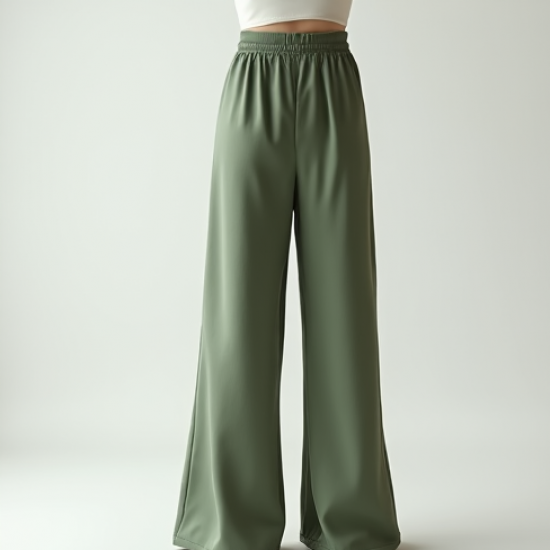Sage Green Square Neck Satin Wide-Leg Pants