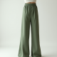 Sage Green Square Neck Satin Wide-Leg Pants