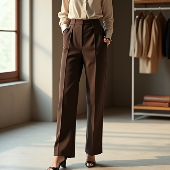 Classic Solid Color Wrap Front High-Waisted Trousers
