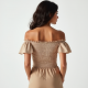 Oatmeal Gingham Smocked Off-Shoulder Top