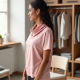 Pastel Pink Abstract Print Cowl Neck Graphic Tee