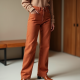 Terracotta Houndstooth Puff Sleeve Straight Jeans