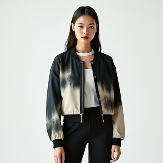 Korean Chic Abstract Print Split Thigh Cropped Jacket