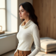 Ivory White Ribbed Knit Cowl Neck Knit Top