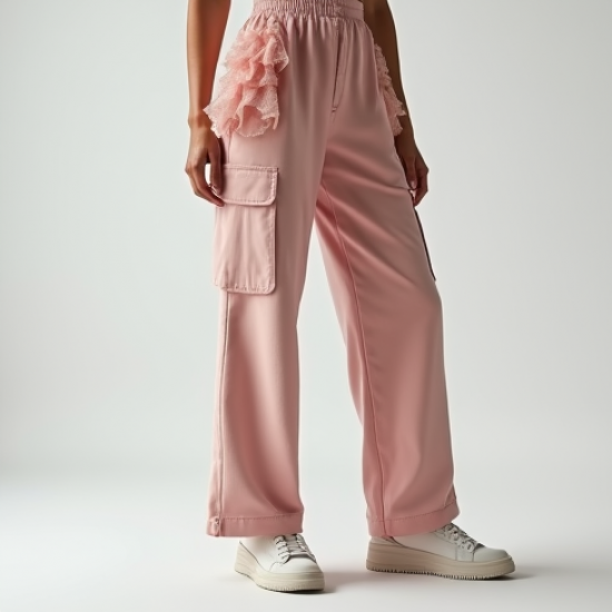 Pastel Pink Ruffled Tulle Cargo Pants