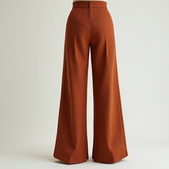 Terracotta Tweed V-Neck Wide-Leg Pants