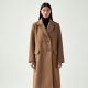 Oatmeal Chiffon Double-Breasted Wool Longline Coat