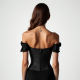Midnight Black Abstract Print Off-Shoulder Corset Top