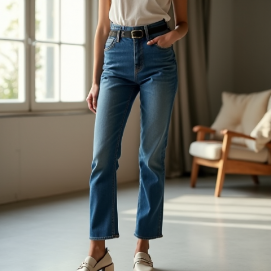 Vintage High-Waist Tulle Straight Jeans