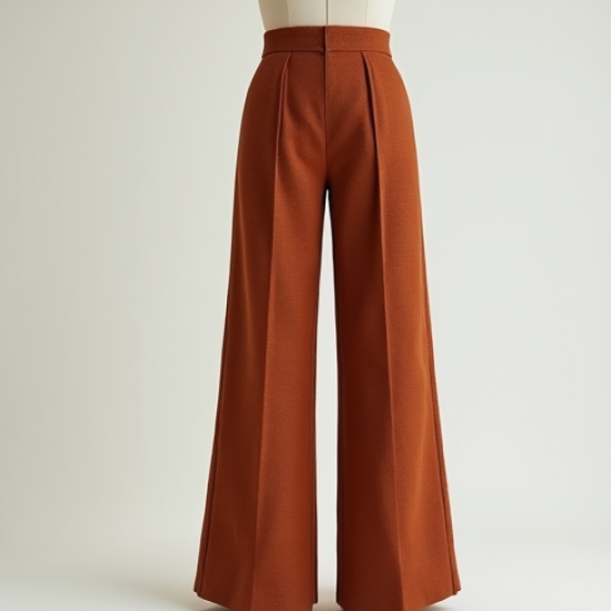 Terracotta Tweed V-Neck Wide-Leg Pants