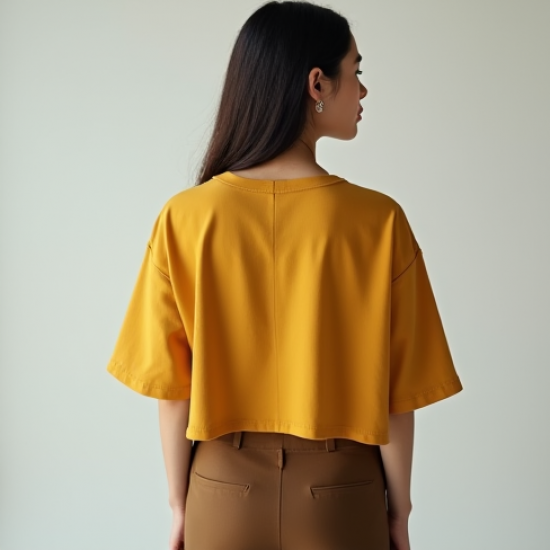 Mustard Yellow Double-Breasted Chiffon Graphic Tee