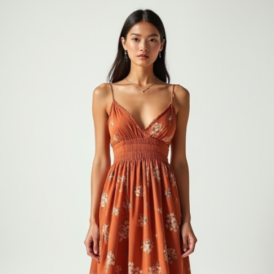 Terracotta Floral Print Off-Shoulder Slip Dress