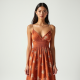 Terracotta Floral Print Off-Shoulder Slip Dress