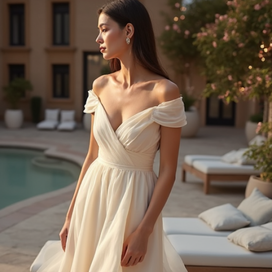 Classic Off-Shoulder Organza Wrap Front Skirt
