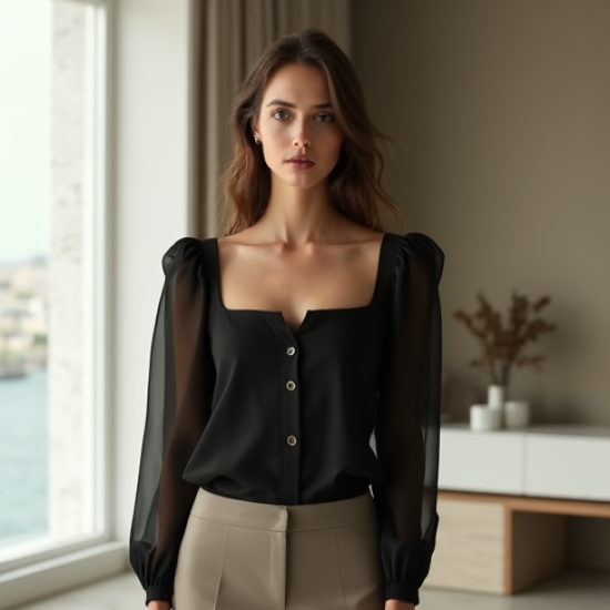 Minimalist Organza Square Neck Blouse