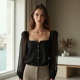 Minimalist Organza Square Neck Blouse