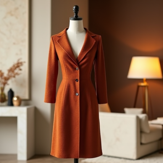 Terracotta Tweed V-Neck Cocktail Dress