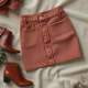 Terracotta Houndstooth Puff Sleeve Denim Mini Skirt