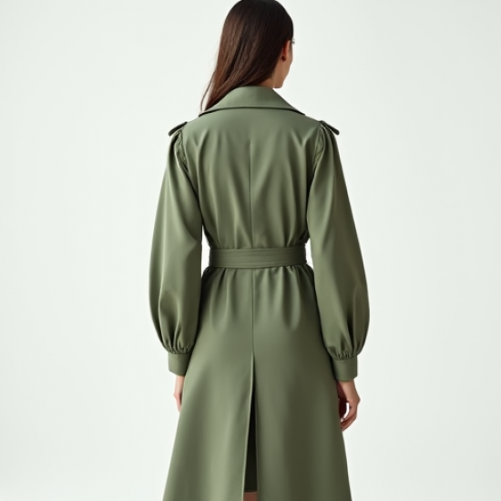 Sage Green Puff Sleeve Chiffon Trench Coat
