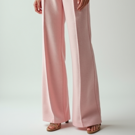 Pastel Pink Houndstooth Off-Shoulder High-Waisted Trousers