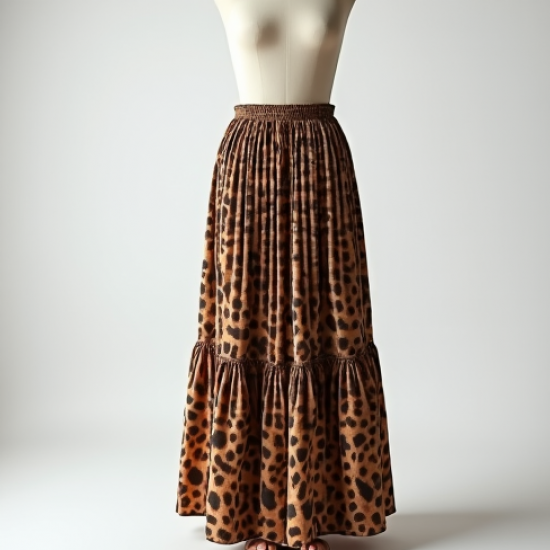 Retro Animal Print Tiered Pleated Maxi Skirt
