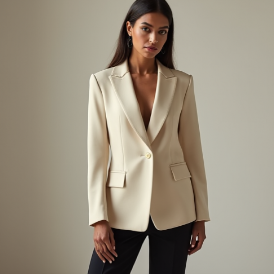 French Style Square Neck Silk Tailored Blazer