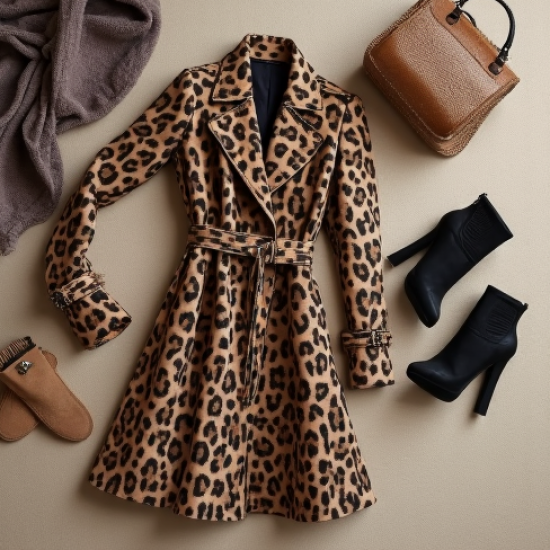 Retro Animal Print Tiered Trench Coat