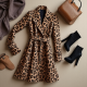 Retro Animal Print Tiered Trench Coat
