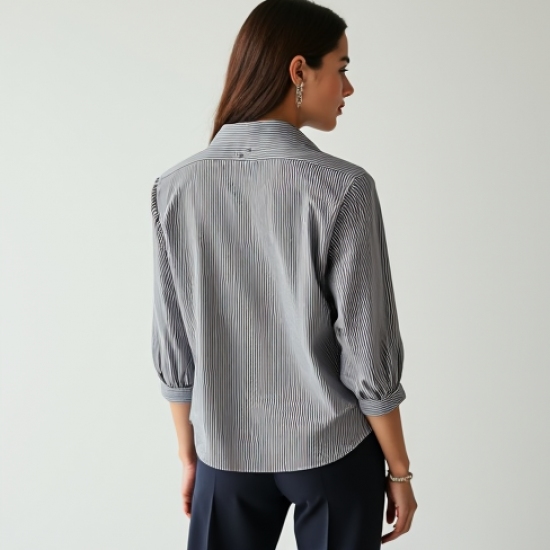Retro Striped Belted Blouse