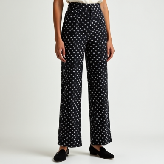 Romantic Polka Dot Button-Down High-Waisted Trousers