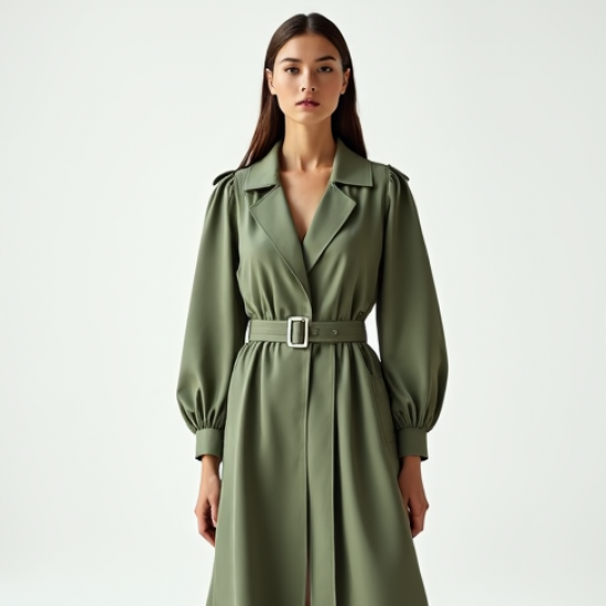 Sage Green Puff Sleeve Chiffon Trench Coat