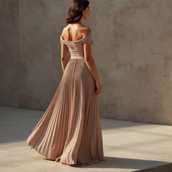 Minimalist Solid Color Off-Shoulder Pleated Maxi Skirt