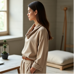 Modern Urban Linen Blend Cowl Neck Top