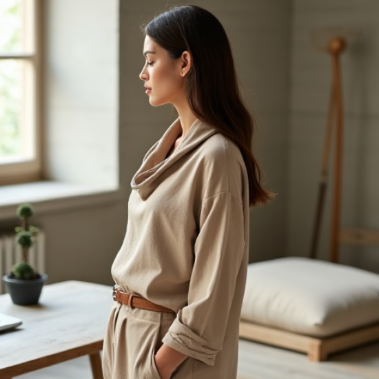 Modern Urban Linen Blend Cowl Neck Top