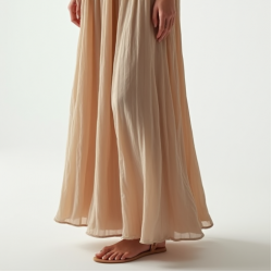 Oatmeal Chiffon Off-Shoulder Pleated Maxi Skirt