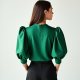 Emerald Green Silk Puff Sleeve Top