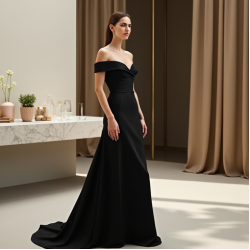 Minimalist Solid Color Off-Shoulder Evening Gown