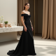 Minimalist Solid Color Off-Shoulder Evening Gown