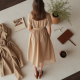 Oatmeal Chiffon Double-Breasted Midi Dress