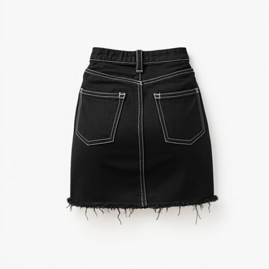 Midnight Black Animal Print Cut-Out Denim Mini Skirt