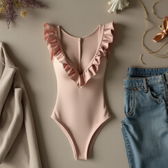 Korean Chic Solid Color Ruffled Bodysuit