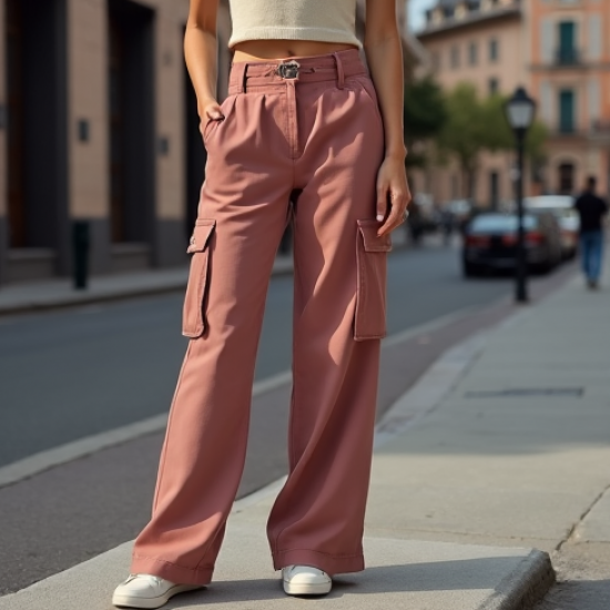 Dusty Rose Cut-Out Off-Shoulder Cargo Pants