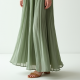 Sage Green Puff Sleeve Chiffon Pleated Maxi Skirt