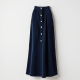 Navy Blue Corduroy Double-Breasted Pleated Maxi Skirt