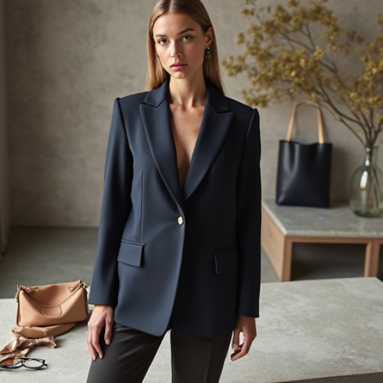 French Style Square Neck Silk Tailored Blazer