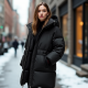 Midnight Black Animal Print Cut-Out Puffer Coat