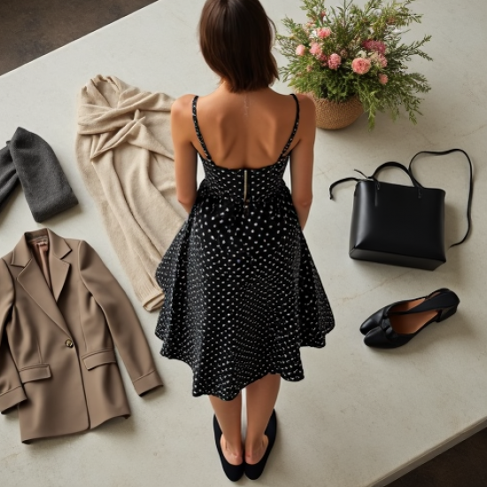 Vintage Polka Dot Tea Length Satin Slip Skirt